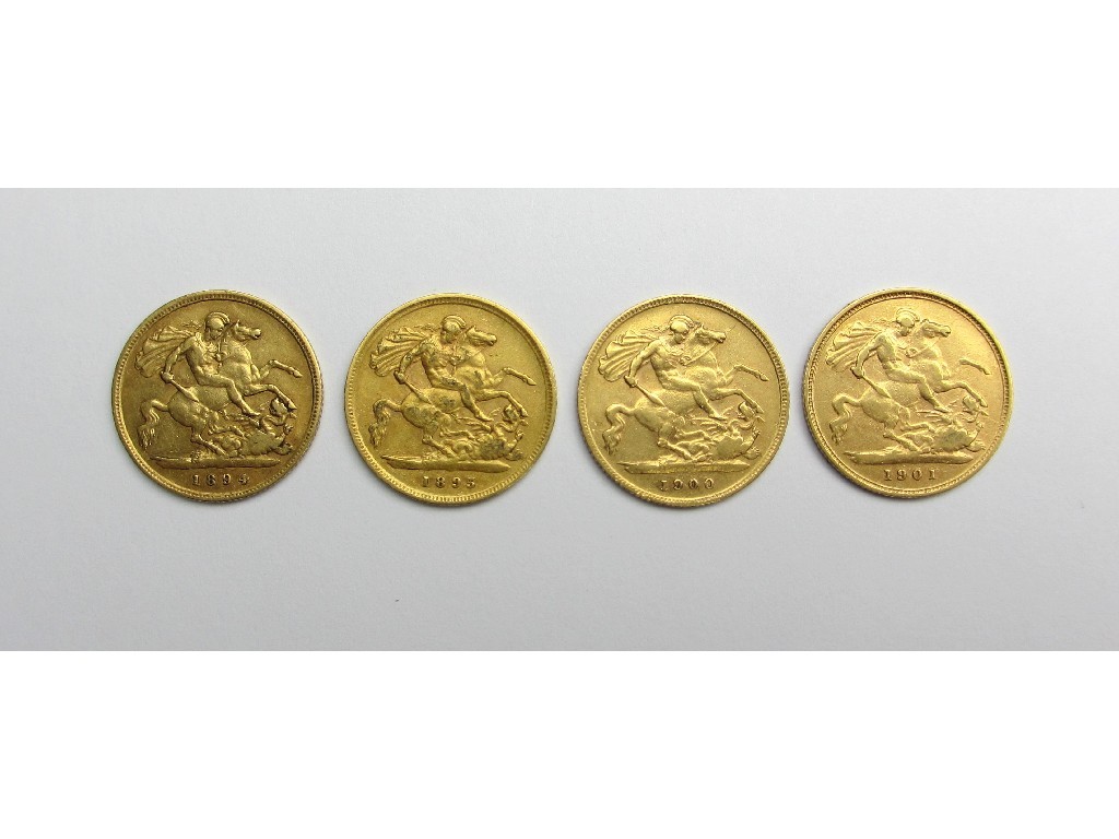 Appraisal: Four Queen Victoria old head half sovereigns with dates