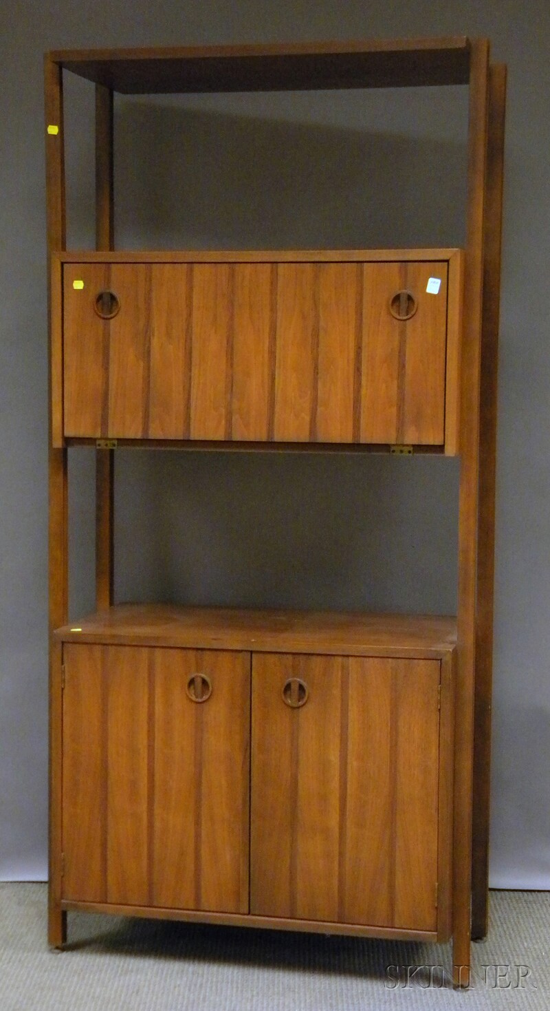 Appraisal: Danish-style Modern Walnut and Rosewood Veneer Adjustable Bar Cabinet Unit