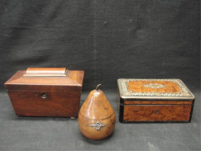 Appraisal: Tea Caddys Inlaid Box tea caddy is pear shaped- h