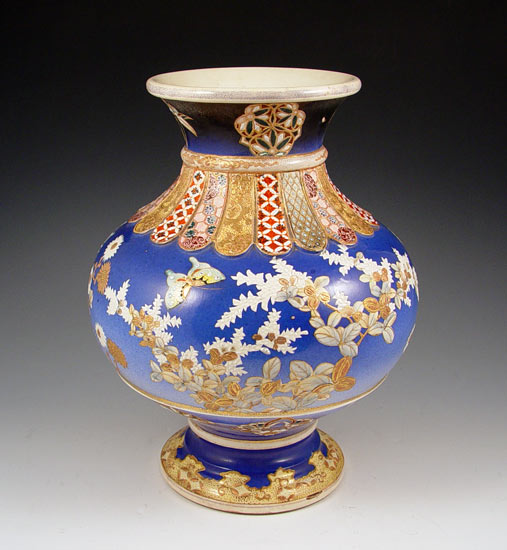 Appraisal: JAPANESE SATSUMA VASE Kinkozan blossoms and butterflies '' high