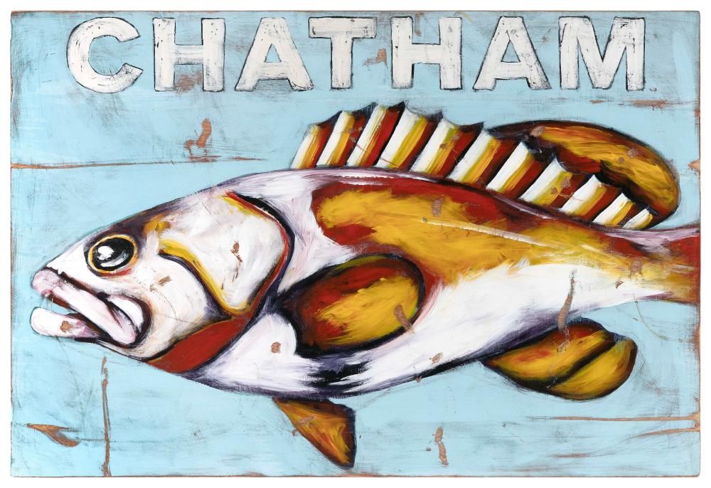 Appraisal: DEAN DIMARZO CONTEMPORARY WOODEN SIGN DEPICTING CHATHAM ABOVE A FISH