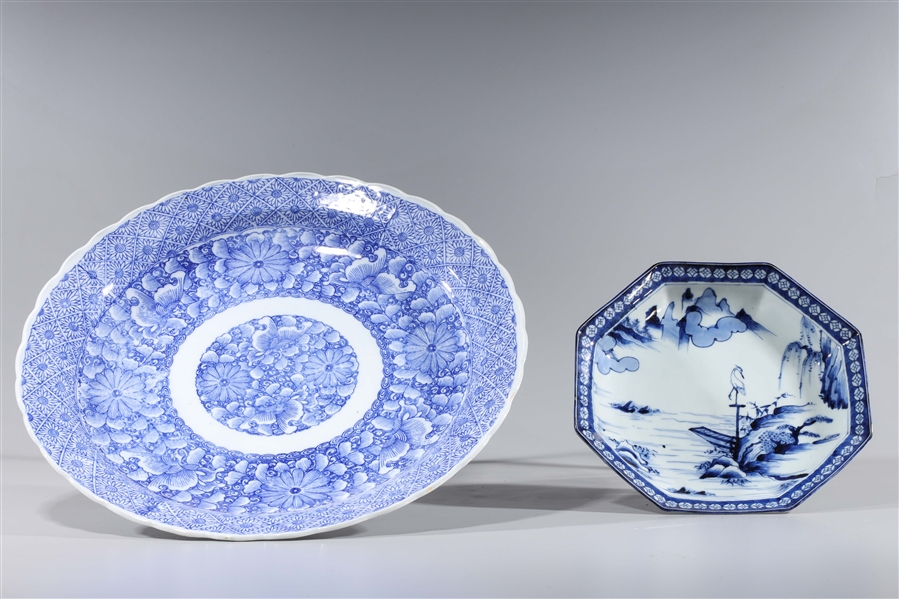 Appraisal: Two Chinese blue and white porcelains including a charger with