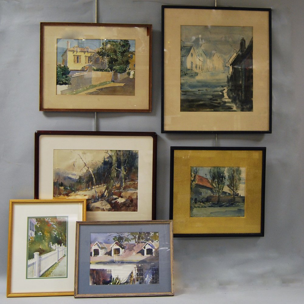 Appraisal: American School th th Century Six Framed Watercolors by Various