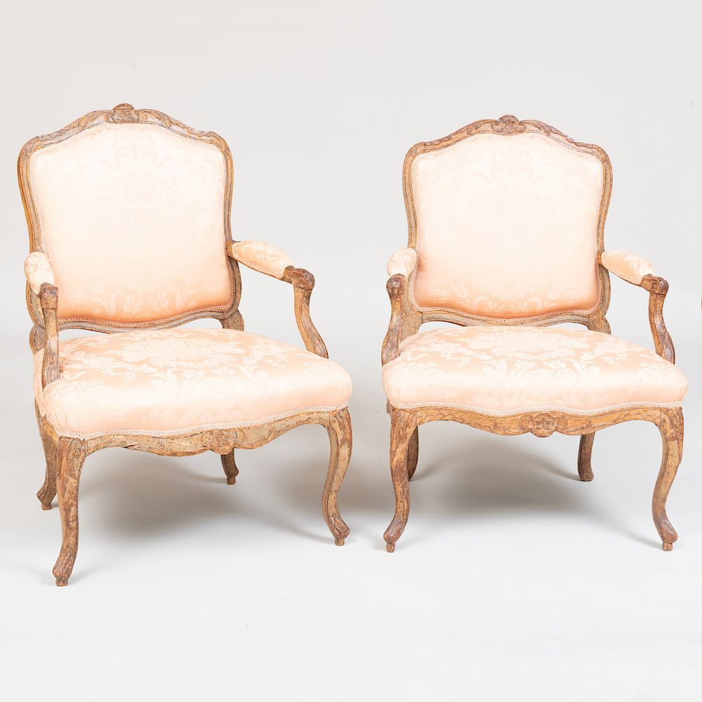 Appraisal: Two Similar Louis XV Painted Fauteuils la Reine Two Similar