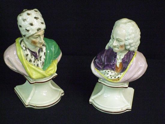 Appraisal: A GEORGIAN PEARLWARE BUST of Voltaire wearing a fur hat