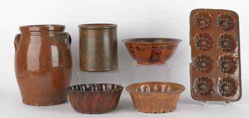 Appraisal: Six pieces of Pennsylvania redware th c to include two