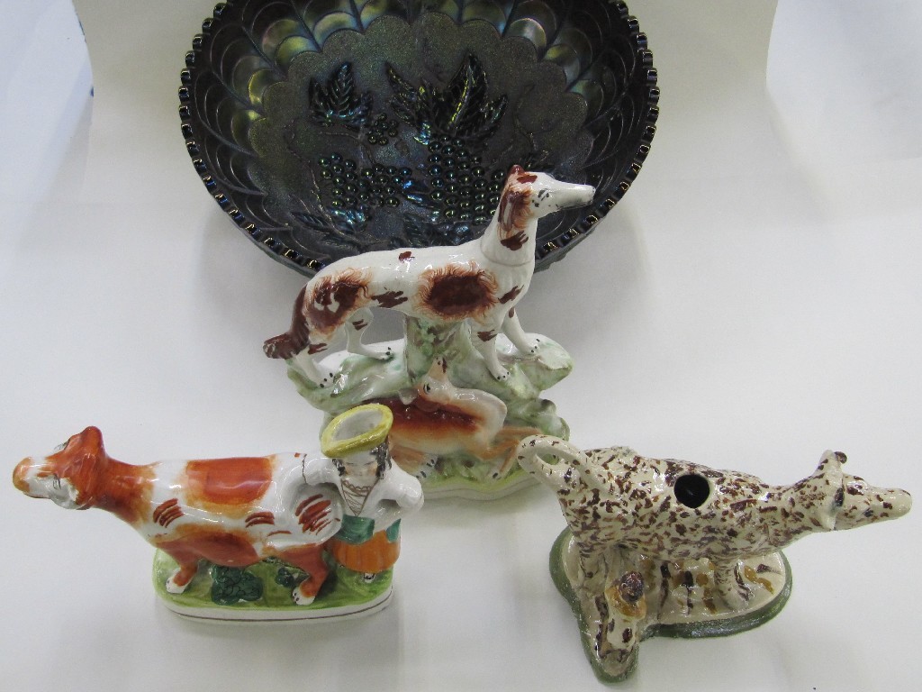 Appraisal: A Staffordshire model of a hound and deer cow and