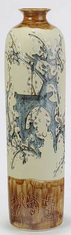 Appraisal: Tall Japanese Studio Pottery Prunus Floor Vase th century textured