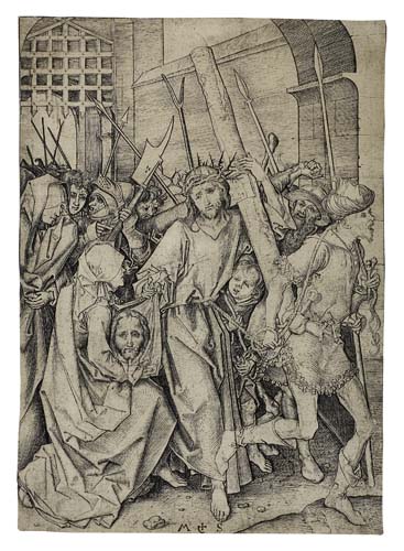 Appraisal: MARTIN SCHONGAUER Christ Carrying the Cross Engraving x mm x