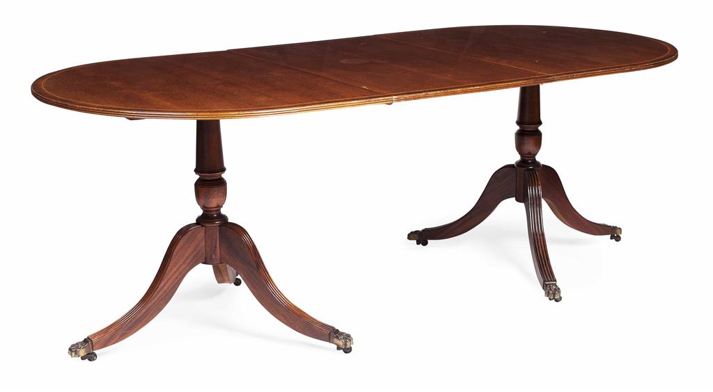 Appraisal: REGENCY STYLE MAHOGANY PEDESTAL DINING TABLE TH CENTURY with three