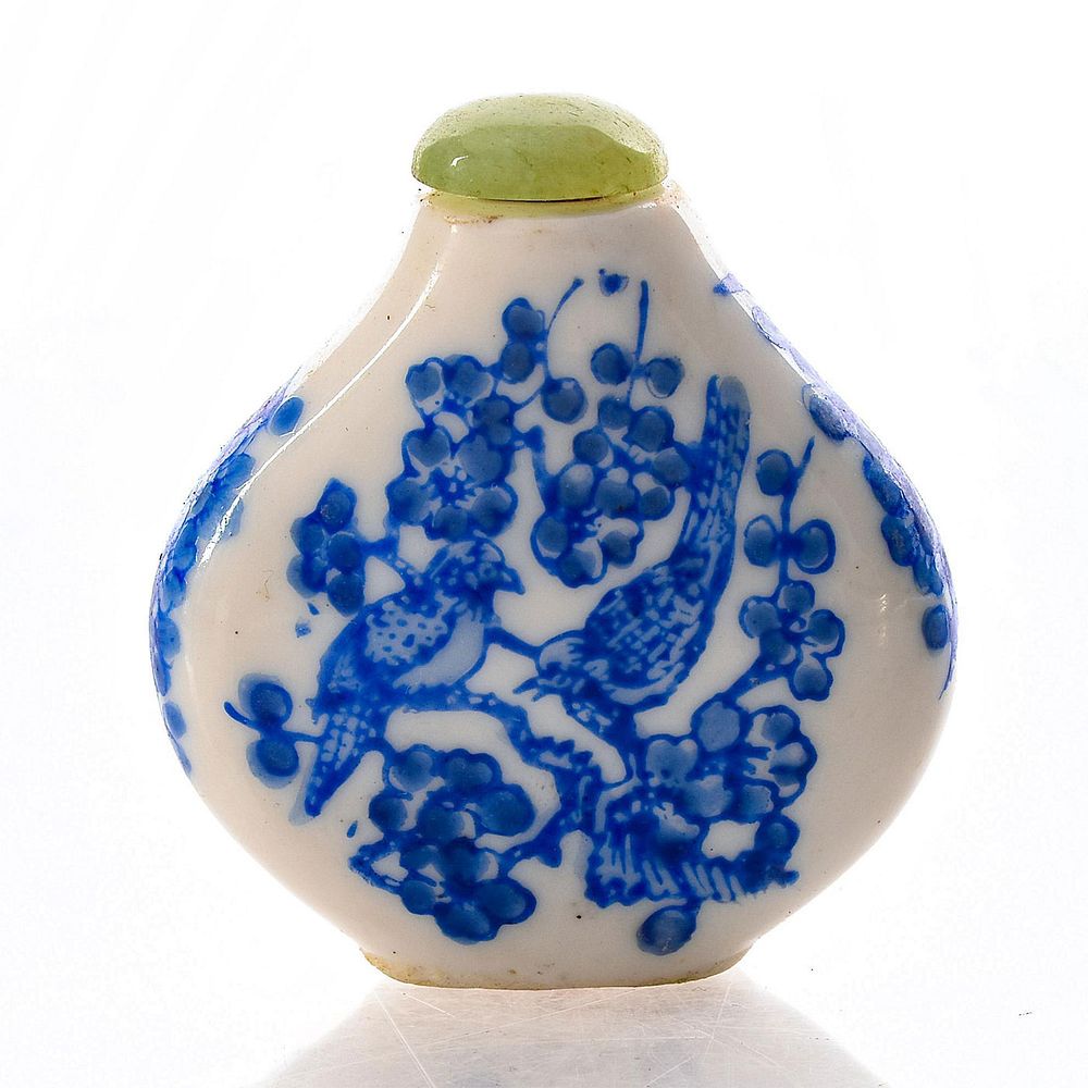 Appraisal: ANTIQUE HAND DECORATED SNUFF BOTTLE WITH BIRDS Ceramic snuff bottle