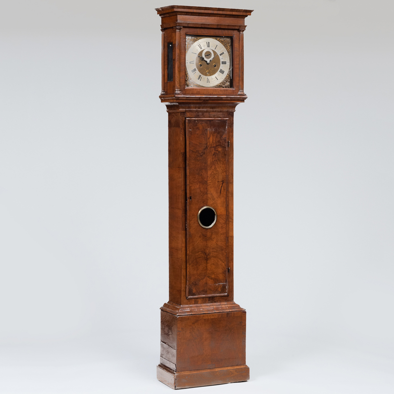 Appraisal: George I Burl Walnut nd Oak Long Case Clock Dial