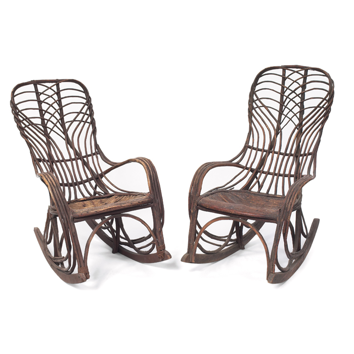 Appraisal: Rustic rockers pair elaborate bent-twig construction original finish minor wear