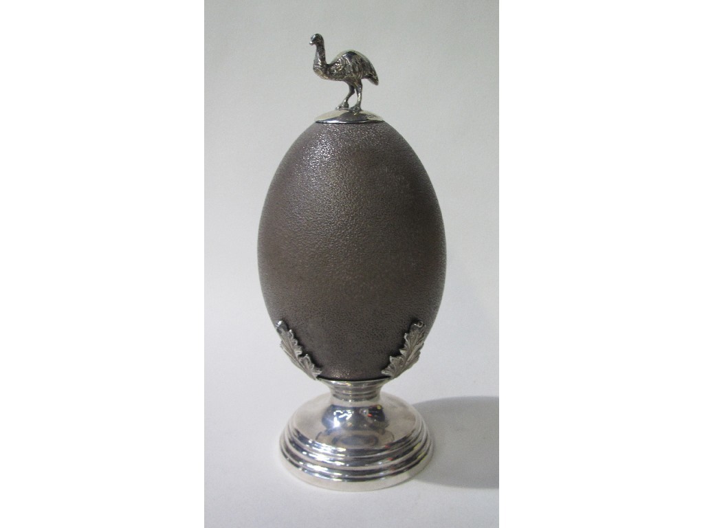 Appraisal: Lot comprising silver mounted Emu egg on stand and matching