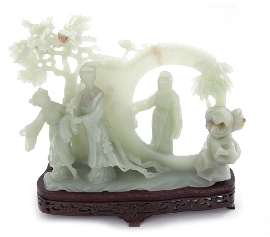 Appraisal: Chinese carved celadon jade scene Republic period depicting women and