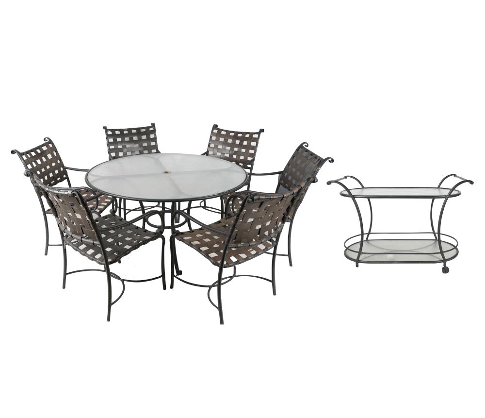 Appraisal: BROWN-JORDAN PATIO SETpainted metal comprising a round dining table with