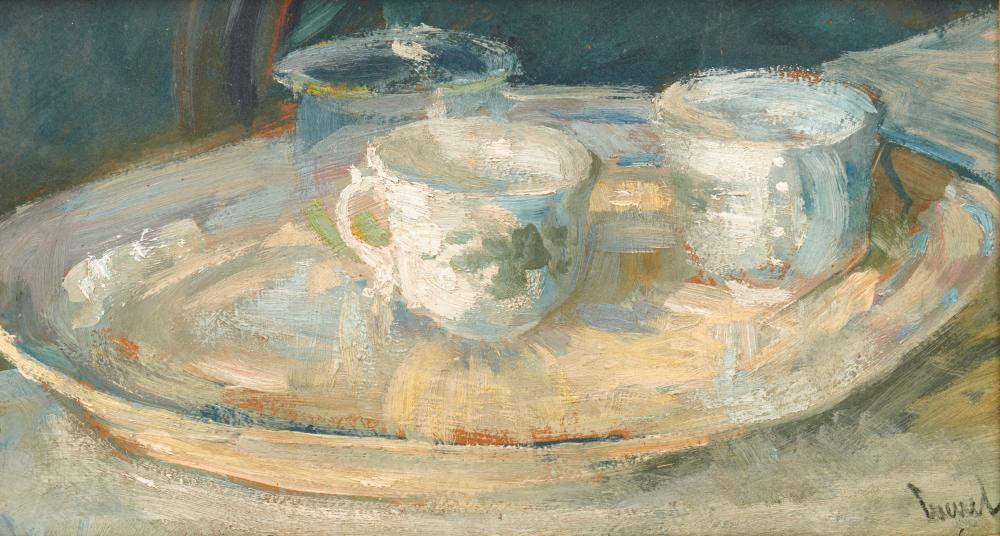 Appraisal: EDWARD ALFRED CUCUEL American - Still Life with Teacups oil