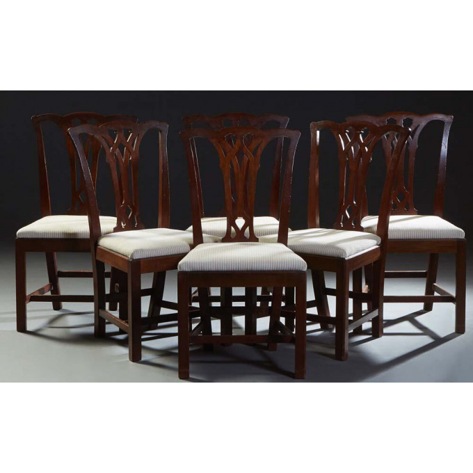 Appraisal: Set of Six Chippendale Style Carved Mahogany Side Chairs th