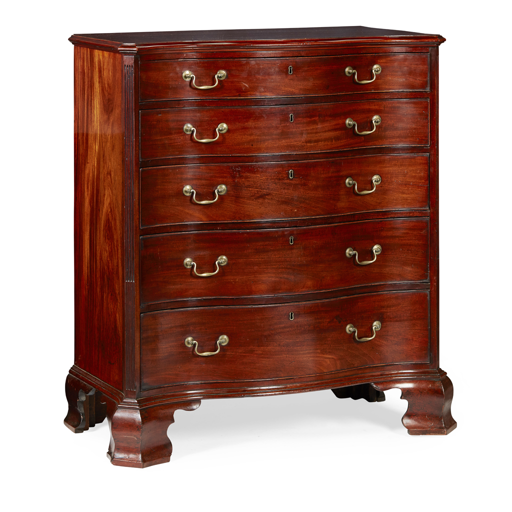 Appraisal: FINE GEORGE III MAHOGANY SERPENTINE TALL CHEST OF DRAWERS MID