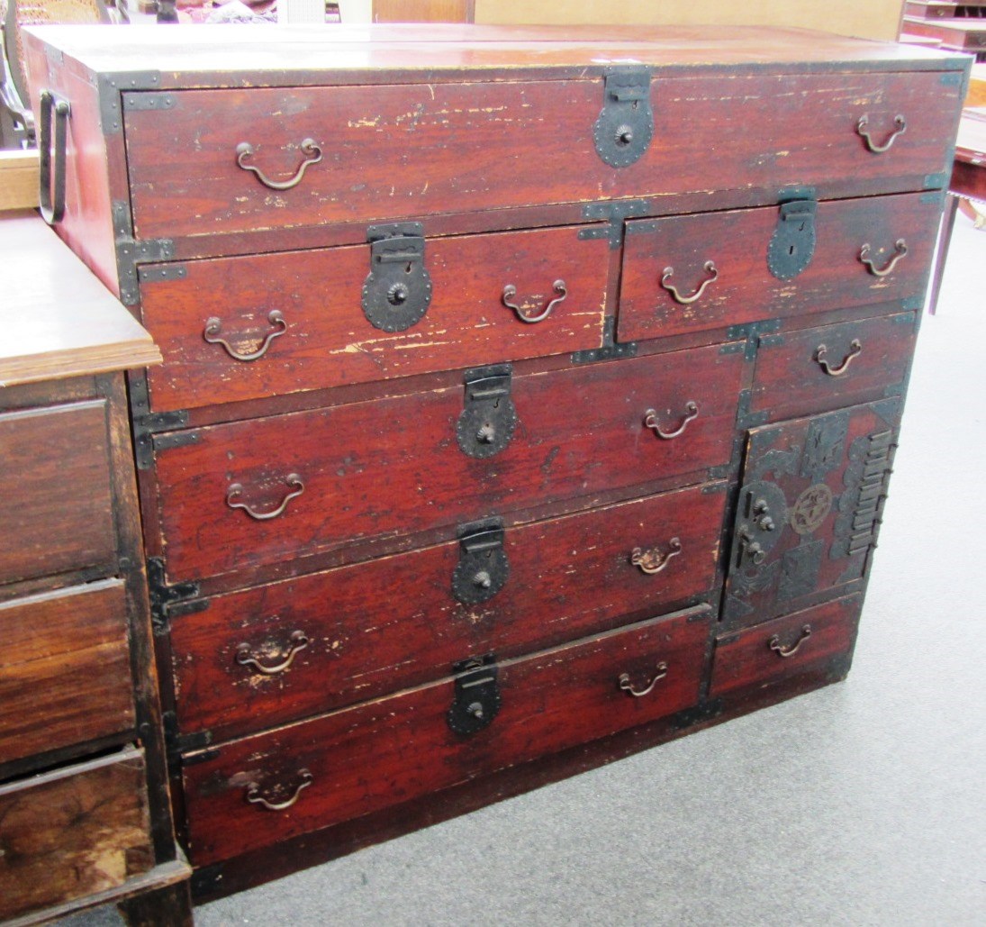 Appraisal: An Eastern red stained pine cabinet late th century with