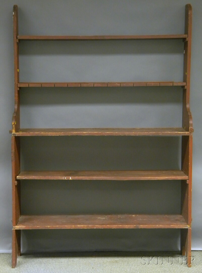 Appraisal: Red-painted Wooden Shelves Provenance Estate of Susan Parrish