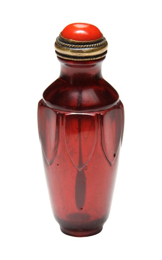 Appraisal: Chinese Glass Snuff Bottle of red glass with lappet decoration