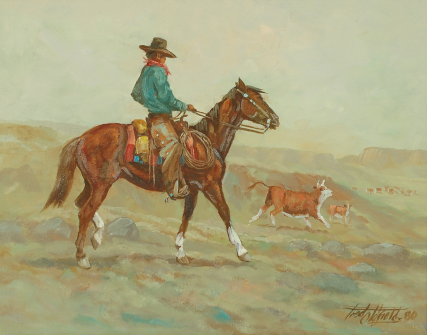 Appraisal: FRED OLDFIELD OIL ON CANVAS Washington born The cattle drive