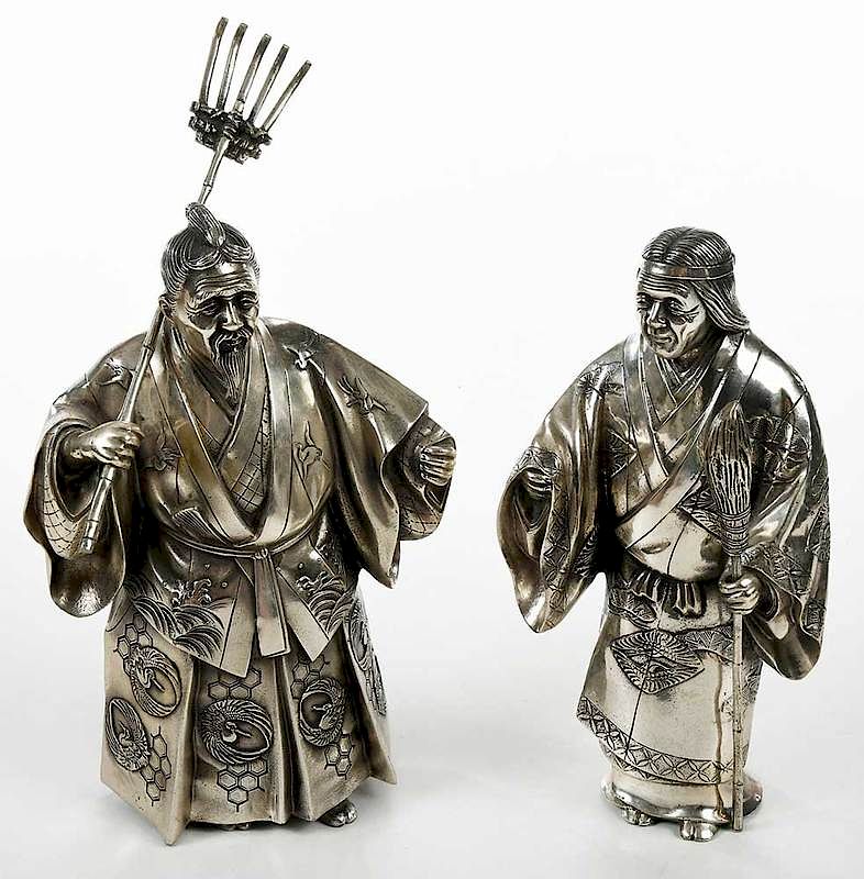 Appraisal: Two Japanese Silver Plated Figures th century two robed figures