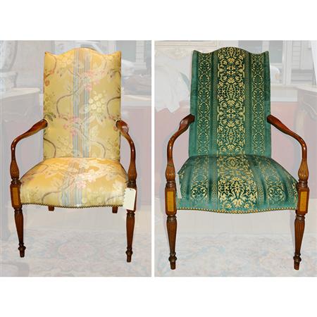 Appraisal: Pair of George III Style Walnut Upholstered Armchairs Estimate -