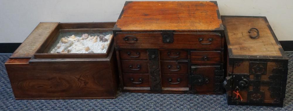 Appraisal: Japanese Wood Hibachi and Two Metal Mounted Chests