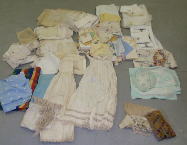 Appraisal: Box lot of linens- some colored and embroidered examples small