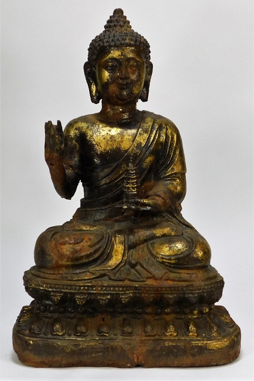 Appraisal: ANTIQUE CHINESE QING GILT BRONZE BUDDHA STATUE China th- th