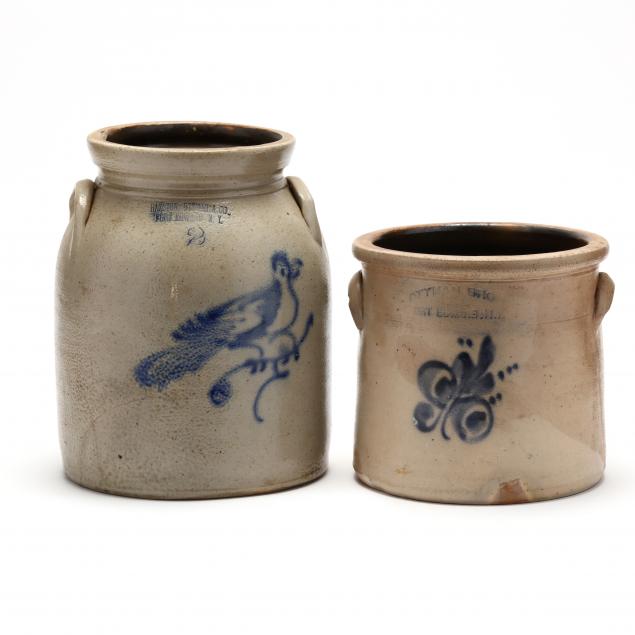 Appraisal: TWO NEW YORK COBALT DECORATED STONEWARE CROCKS SIGNED The first