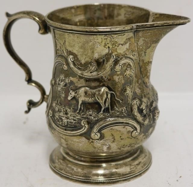 Appraisal: TH C EMBOSSED COIN SILVER CREAMER BY BALL THOMPSON BLACK