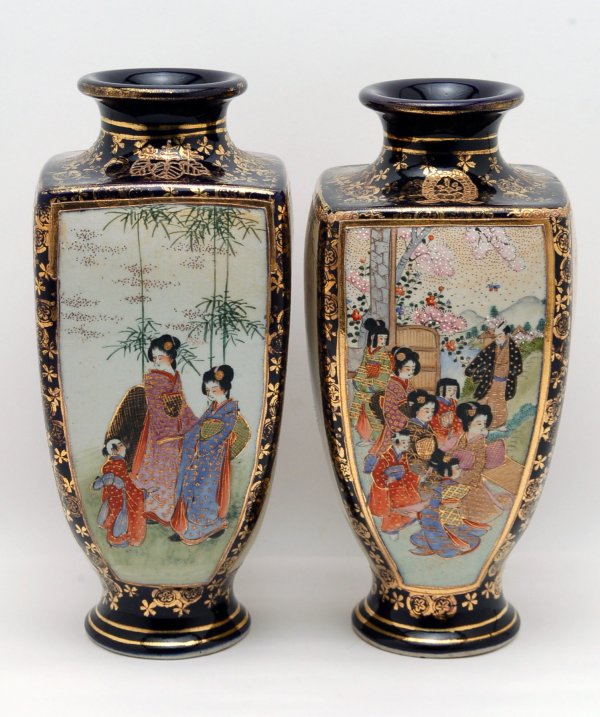 Appraisal: Pair of Satsuma vases each with four panels with front