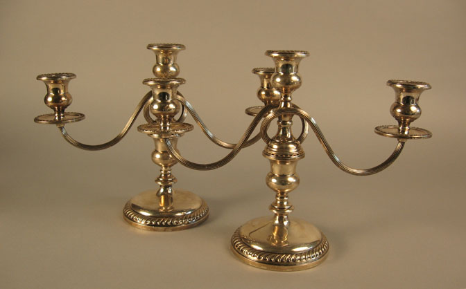 Appraisal: Pair of American sterling silver three light candelabra preisner silver