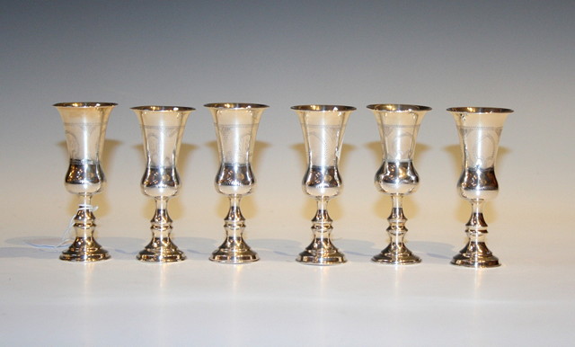 Appraisal: A SET OF SIX SILVER MINIATURE GOBLETS of baluster form