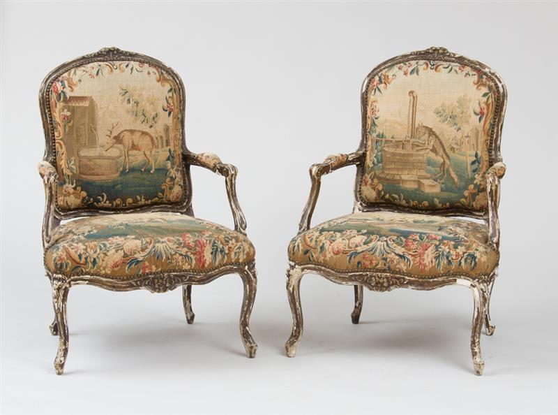 Appraisal: PAIR OF LOUIS XV PAINTED FAUTEUILS LA REINE Each with