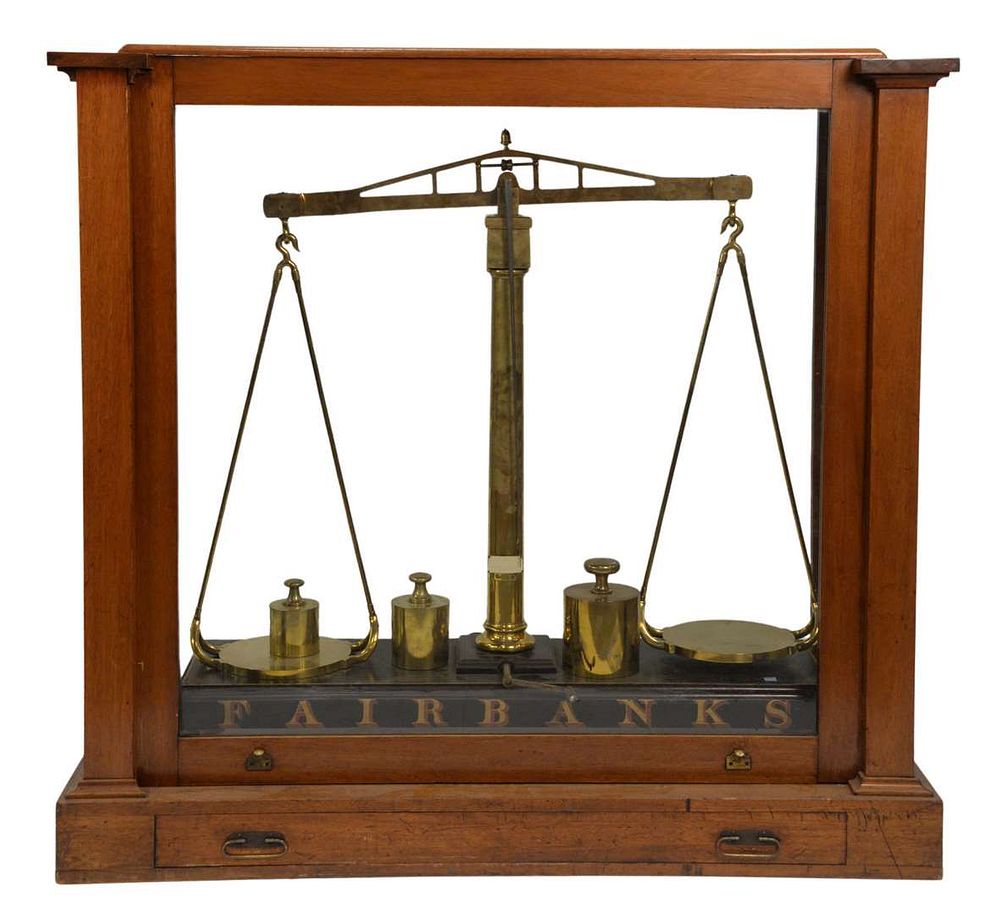 Appraisal: Monumental Fairbanks Balance Scale brass balance supports and weights on