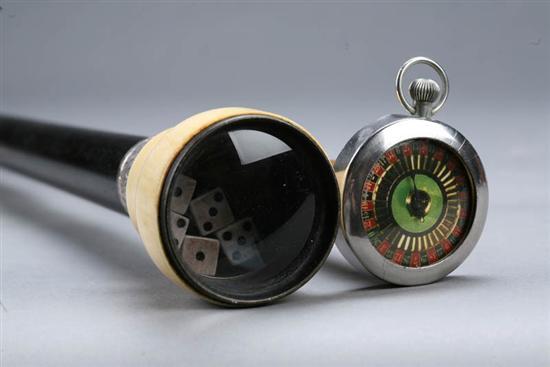 Appraisal: TWO GADGET CANES Roulette wheel knob with wind up dial