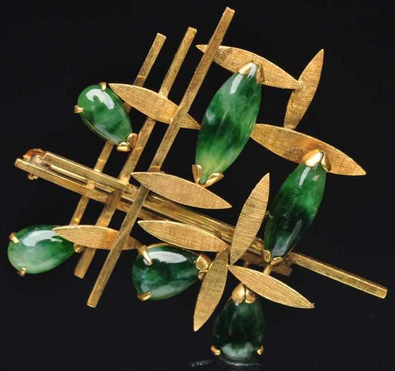 Appraisal: K Y Gold Pin with Jade Stones Weight grams dwt