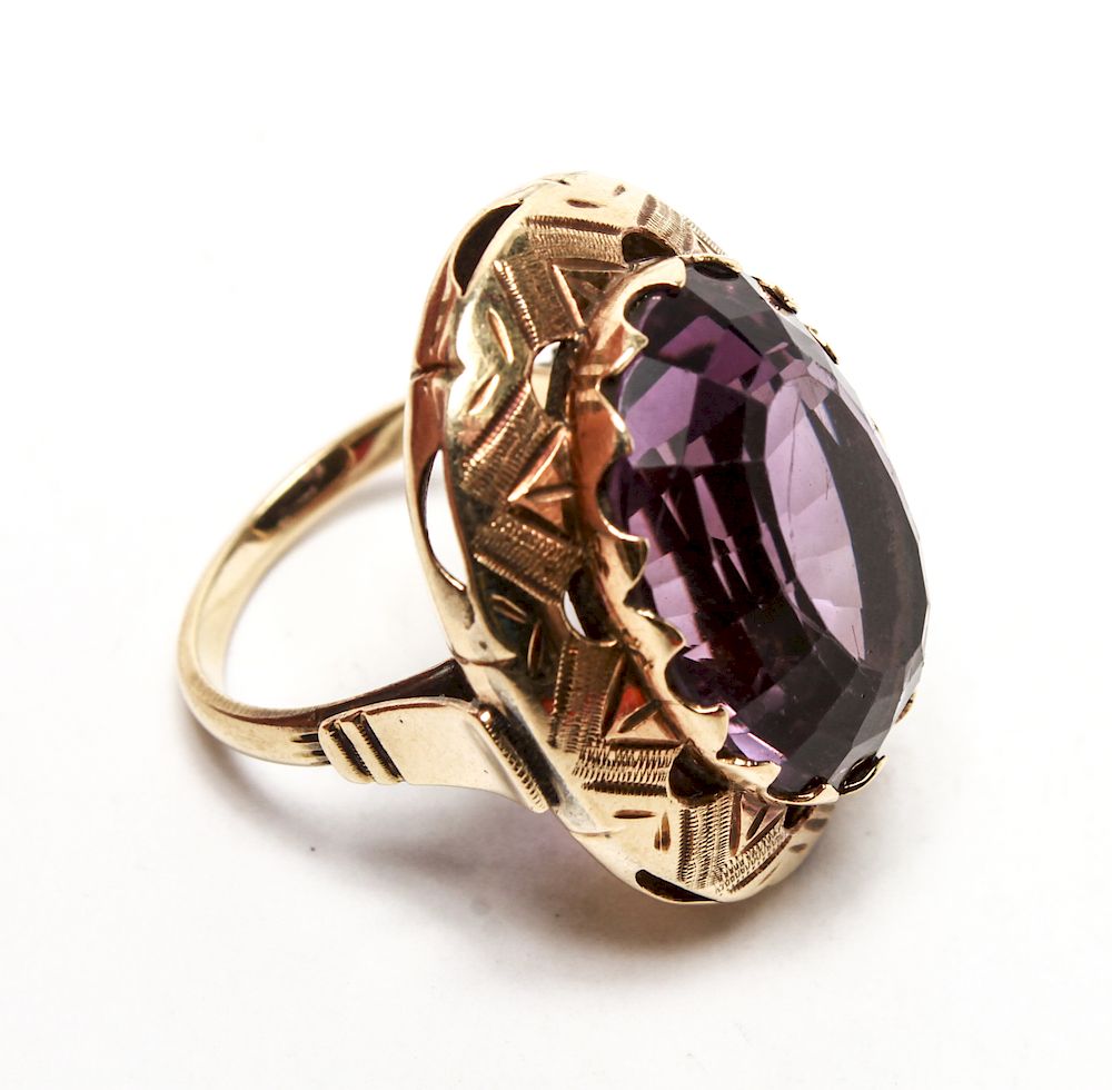 Appraisal: K Yellow Gold Faceted Oval Amethyst Ring K yellow gold