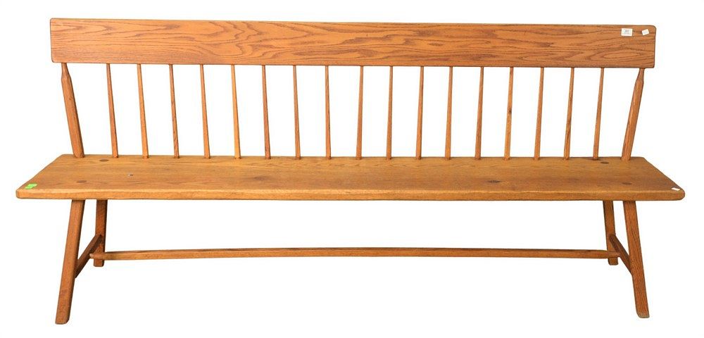 Appraisal: Oak Mission Style Slat Back Bench height inches seat height