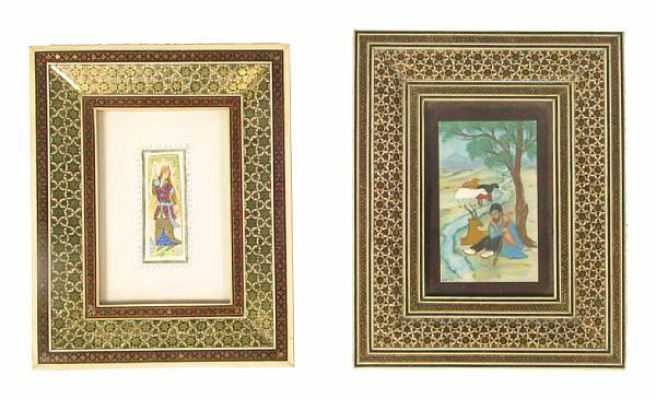 Appraisal: A set of four Indian watercolor paintings with ivory inlaid