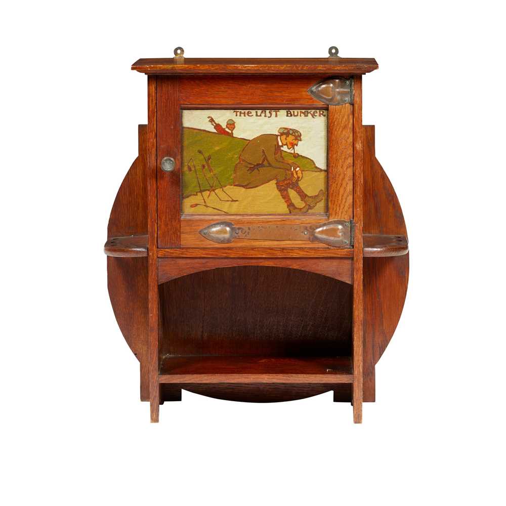 Appraisal: SHAPLAND PETTER BARNSTAPLE SMOKER'S CABINET CIRCA oak stencilled and polychrome