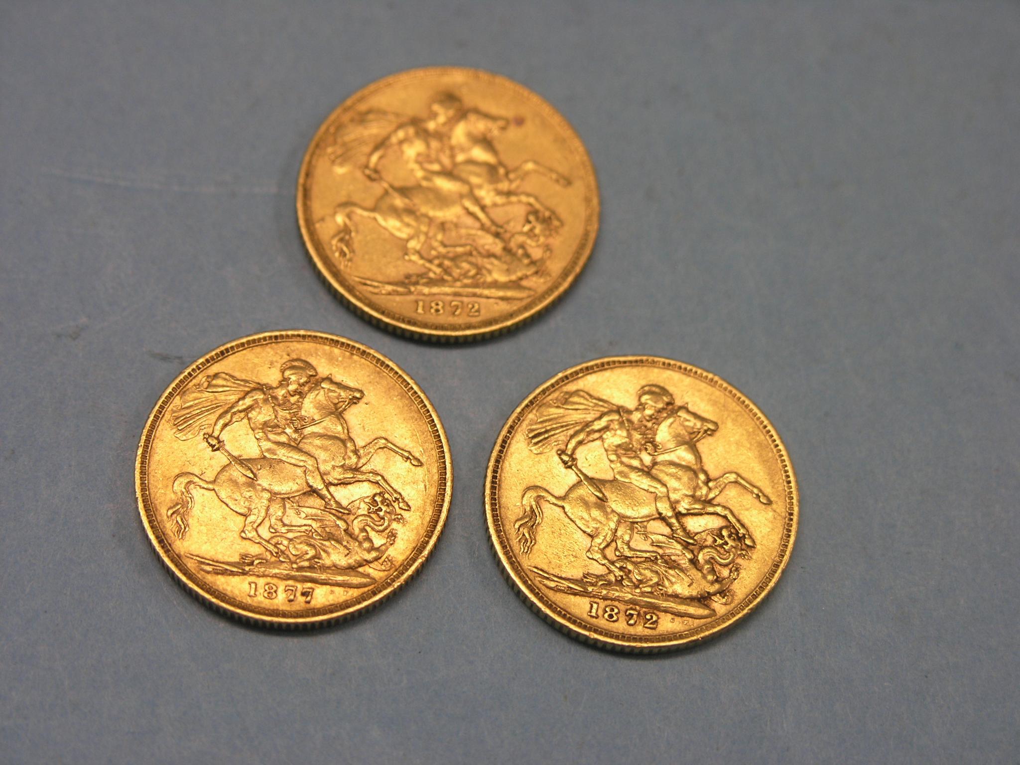 Appraisal: Three Victorian gold Sovereigns latter Melbourne mint