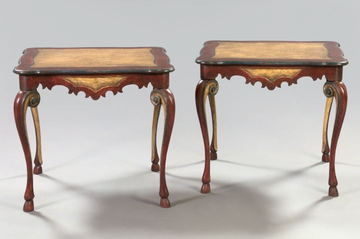 Appraisal: Pair of Italian Neoclassical-Style Polychromed Side Tables each with a