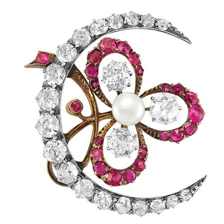 Appraisal: Antique Diamond Ruby and Pearl Brooch Estimate -