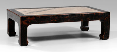 Appraisal: Chinese kang table mortise-and-tenon construction black-lacquered surface mottled gray stone