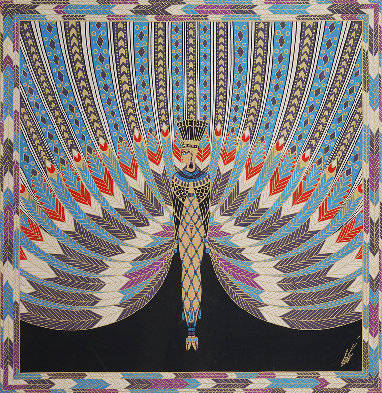 Appraisal: ERTE FRAMED SCARF ''ON THE NILE'' Sight size approximately ''